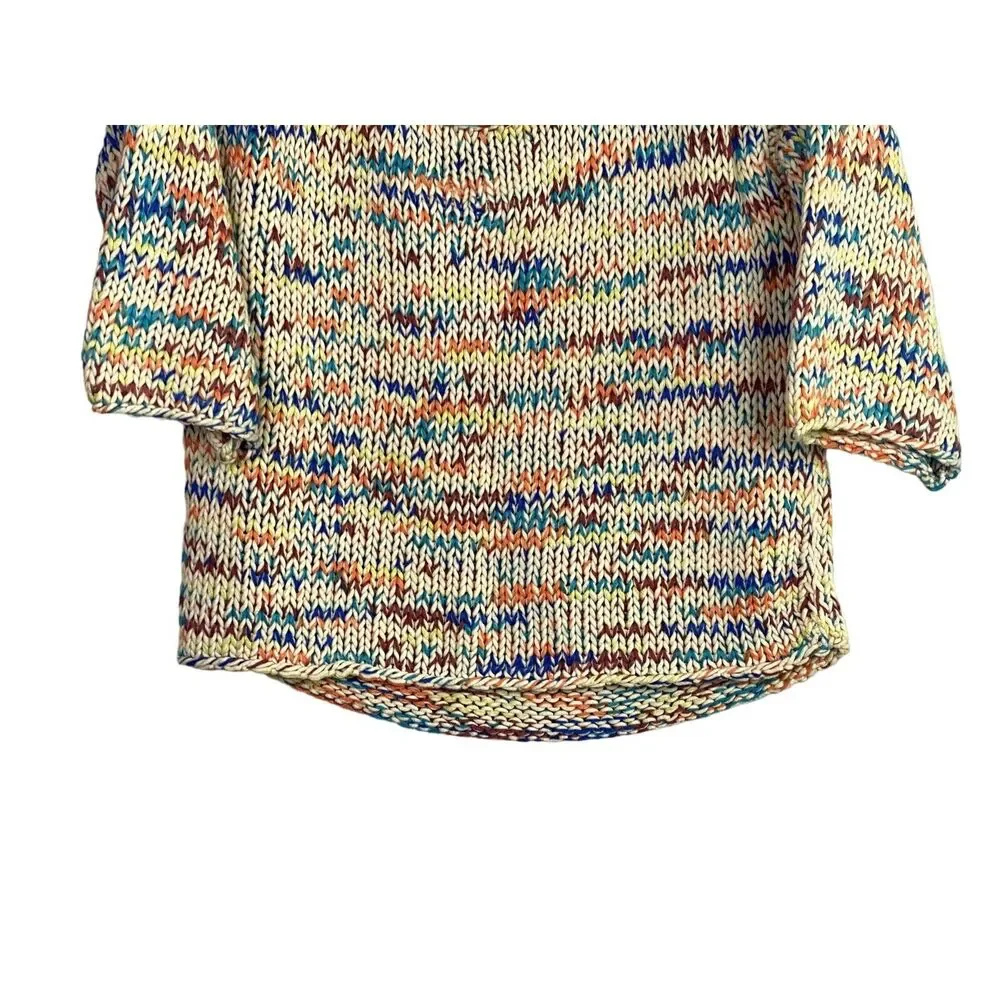 Zara Chunky Knit Relaxed Sweater 3/4 Sleeve Scoop Back S Multicolorfull Cream